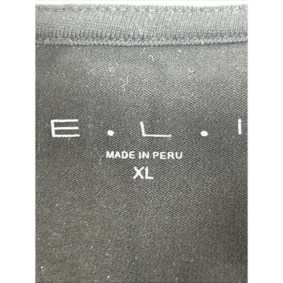 E.L.I Tunic Top XL Black White Trim  Long Sleeve V-Neck Buttons Down Arms Slits - Picture 9 of 11